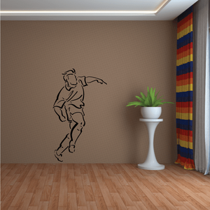 Soccer player wall decal vinyl, outline figure of a kicking player.