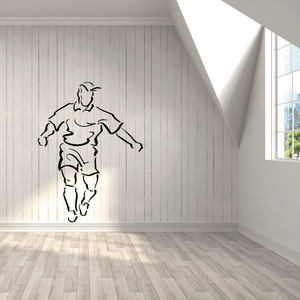 Soccer wall decal vinyl of a black soccer player silhouette, wall sticker.