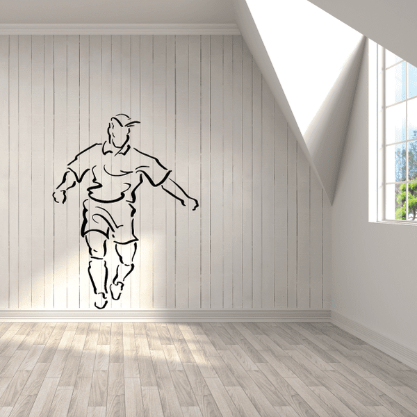 Soccer wall decal vinyl of a black soccer player silhouette, wall sticker.