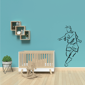 Soccer player vinyl wall decal, black line art