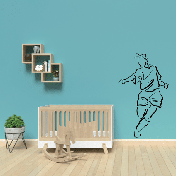 Soccer player vinyl wall decal, black line art