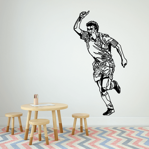 Soccer player vinyl wall decal, black outline of a sprinting footballer