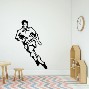 Soccer player wall decal, black vinyl silhouette of a running footballer