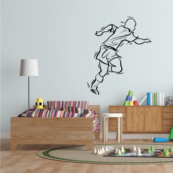 Soccer player wall decal vinyl, black outline on light background