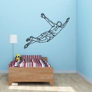Soccer player wall decal, vinyl outline of a kicking soccer ball