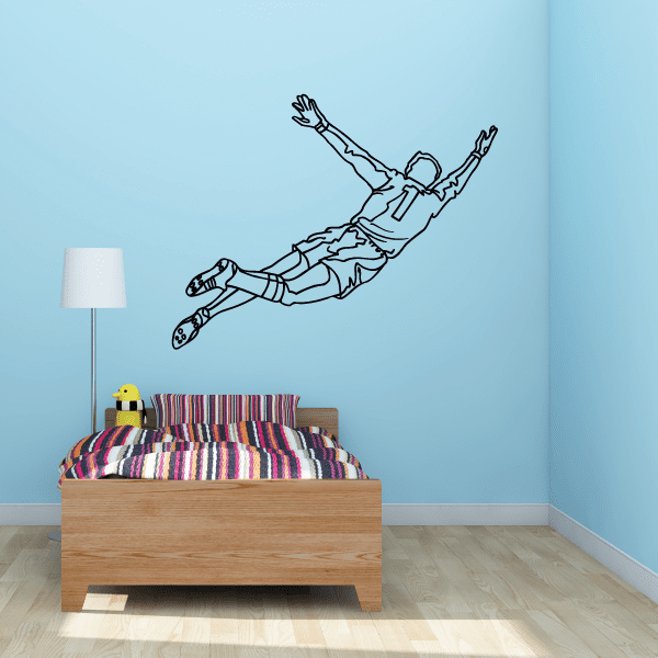 Soccer player wall decal, vinyl outline of a kicking soccer ball