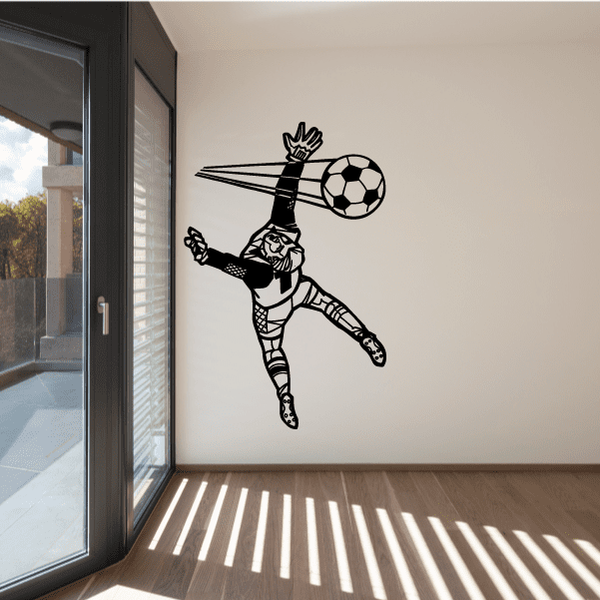 Soccer wall decal vinyl sticker of black-and-white player kicking a soccer ball
