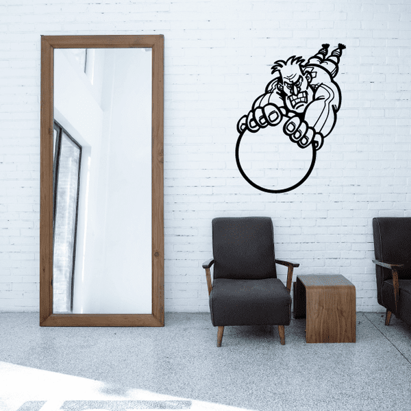 Black vinyl soccer wall decal with outline player in a circle