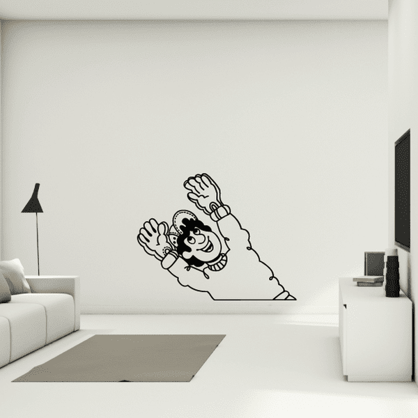 Soccer wall decal vinyl sticker with cartoon player kicking ball, black outline