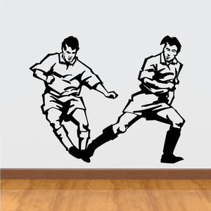 Soccer wall decal: black silhouette of two soccer players in action, vinyl