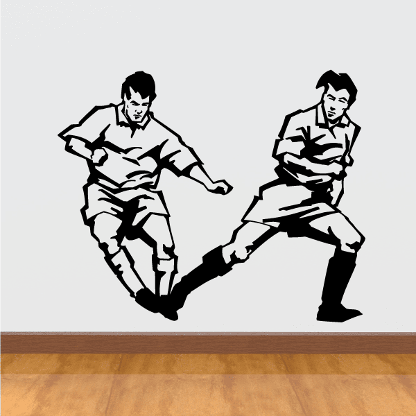 Soccer wall decal: black silhouette of two soccer players in action, vinyl