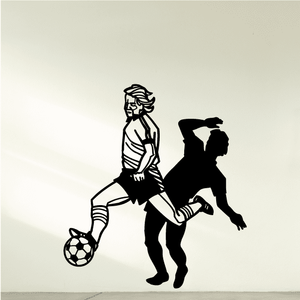 Soccer vinyl wall decal with two player silhouettes and soccer ball