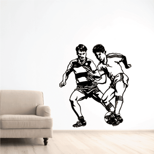 Soccer wall decal: two black-and-white soccer players in action, vinyl wall sticker