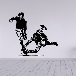 Soccer player vinyl wall decal, black silhouette of two players