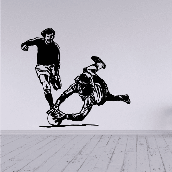 Soccer player vinyl wall decal, black silhouette of two players