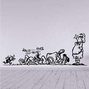 Vinyl soccer wall decal with cartoon players, ball, and referee figure