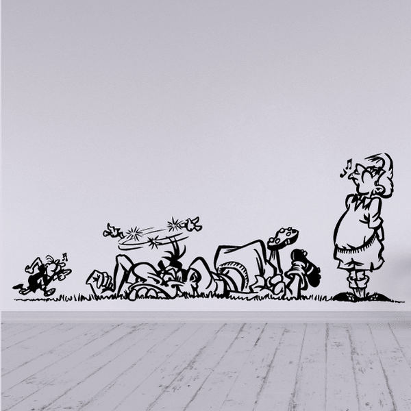 Vinyl soccer wall decal with cartoon players, ball, and referee figure