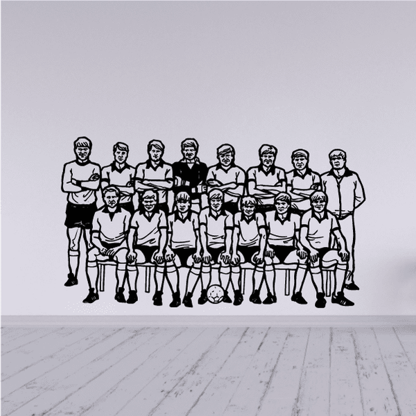 Soccer player team wall decal vinyl, black and white figures with ball