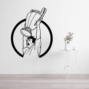 Vinyl soccer player wall decal with circular outline and arms-raised figure