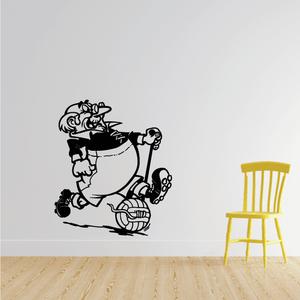 Soccer wall decal: black cartoon soccer player dribbling ball illustration