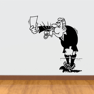 Cartoon soccer wall decal of a player holding a sign