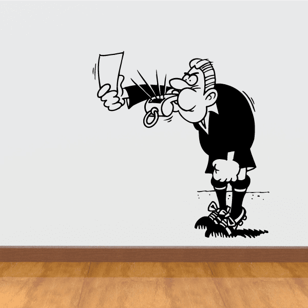 Cartoon soccer wall decal of a player holding a sign