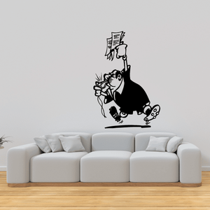 Soccer wall decal vinyl sticker with black cartoon soccer player kicking ball