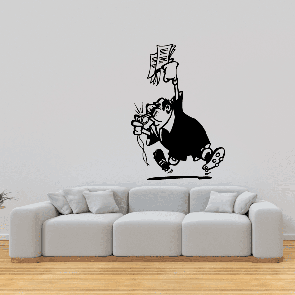 Soccer wall decal vinyl sticker with black cartoon soccer player kicking ball