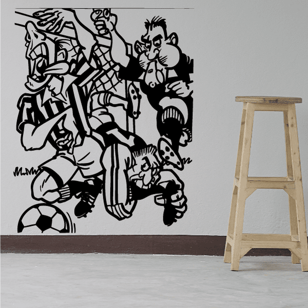 Soccer wall decal vinyl sticker with black soccer players and ball graphic
