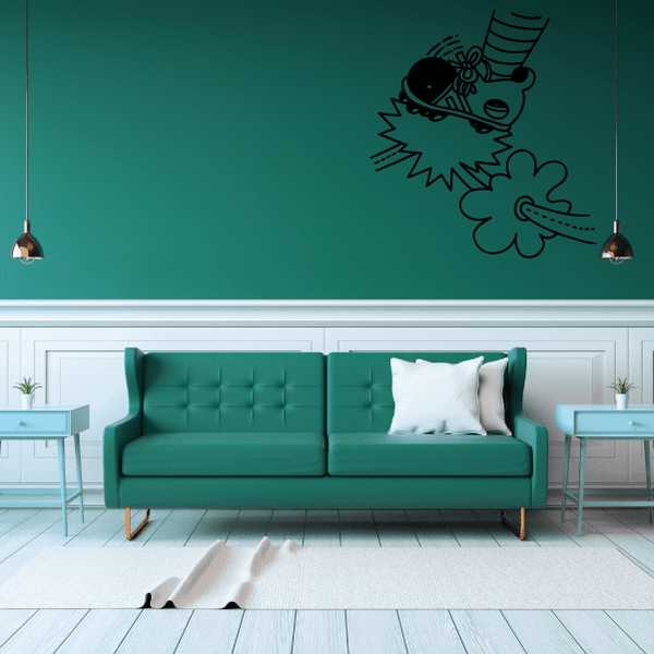 Blue soccer-themed wall vinyl decal with player and ball