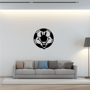 Soccer wall decal: black circular soccer ball with player graphic