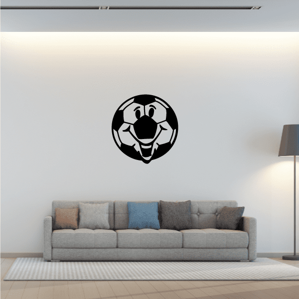 Soccer wall decal: black circular soccer ball with player graphic