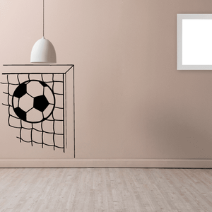 Soccer goal wall decal with black soccer ball and net outline