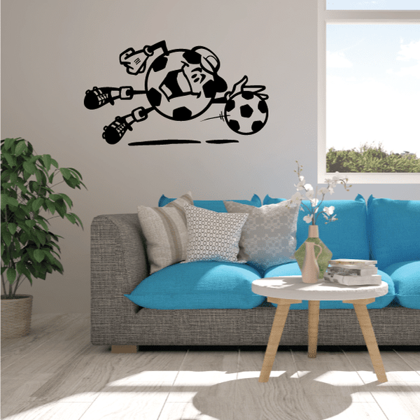 Soccer wall decal of a soccer player kicking a ball