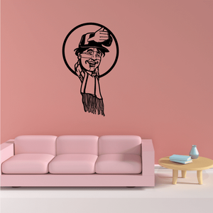 Black soccer player wall decal in a circle with raised trophy and scarf silhouette