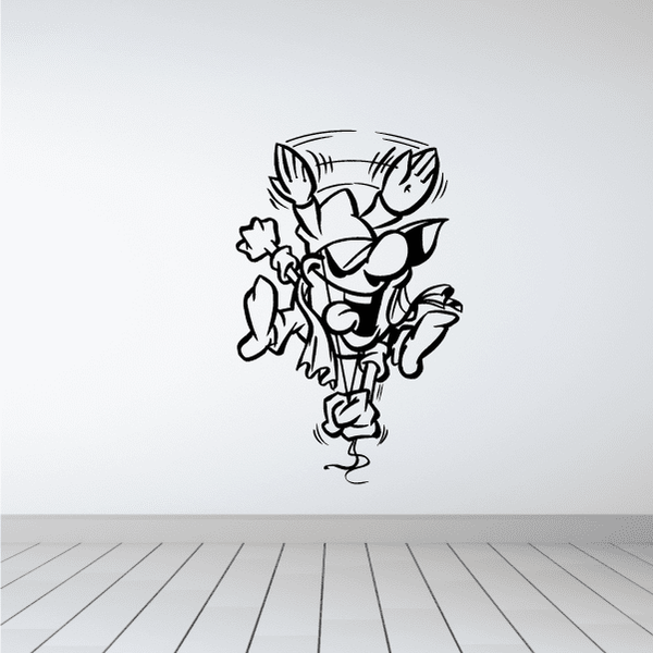Soccer wall decal: black-and-white cartoon soccer player with ball