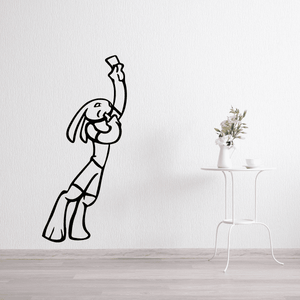 Soccer wall decal vinyl sticker of a black outlined soccer player kicking a ball