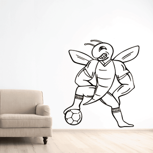 Soccer wall decal vinyl of cartoon winged player with soccer ball