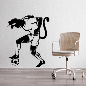 Black soccer player wall decal holding a ball, vinyl sticker