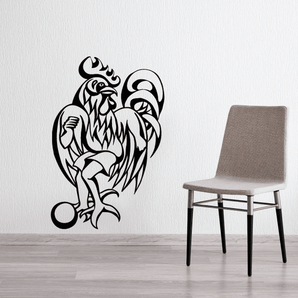 Soccer wall vinyl decal, black stylized mascot with soccer ball