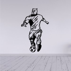 Black soccer player wall decal vinyl graphic with soccer ball at his feet