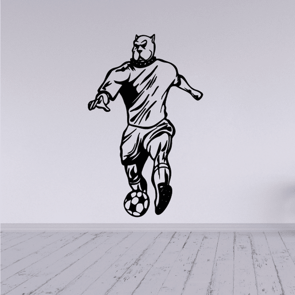 Black soccer player wall decal vinyl graphic with soccer ball at his feet