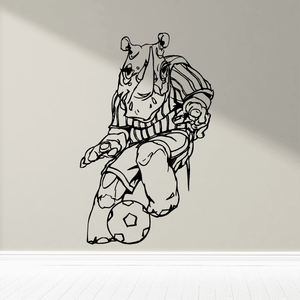 Soccer wall decal vinyl of cartoon soccer players with ball, black outline