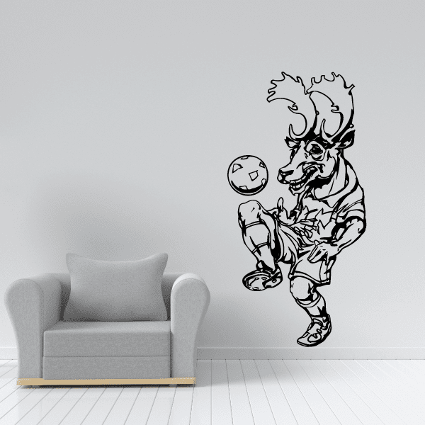 Soccer goalie vinyl wall decal with ball and dark line art figure