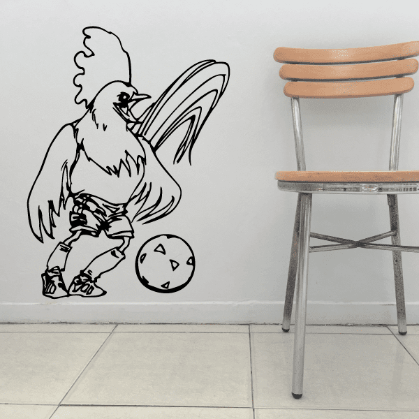 Soccer wall decal featuring a black player outline kicking a soccer ball