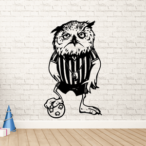 Soccer player animal wall decal, black-and-white vinyl design with striped jersey