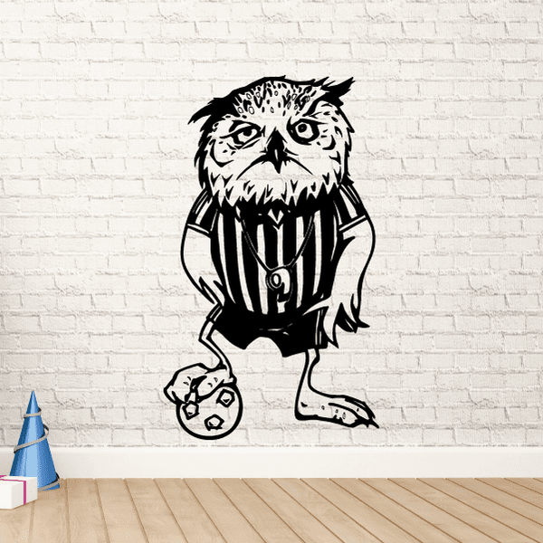 Soccer player animal wall decal, black-and-white vinyl design with striped jersey