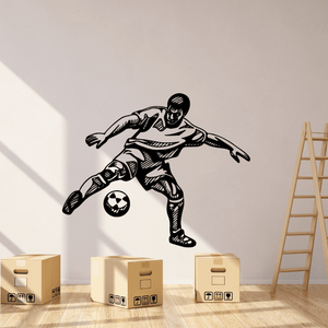 Soccer player wall decal with soccer ball, black vinyl sticker