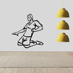 Soccer player wall decal vinyl sticker, black line art of kicker with ball
