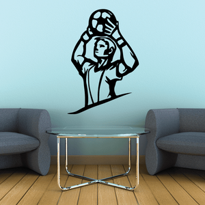 Soccer wall decal vinyl sticker: black soccer player holding a ball